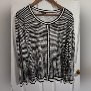 Talbots Womens Sweater Herringbone Black White Cardigan Plus Size 3X